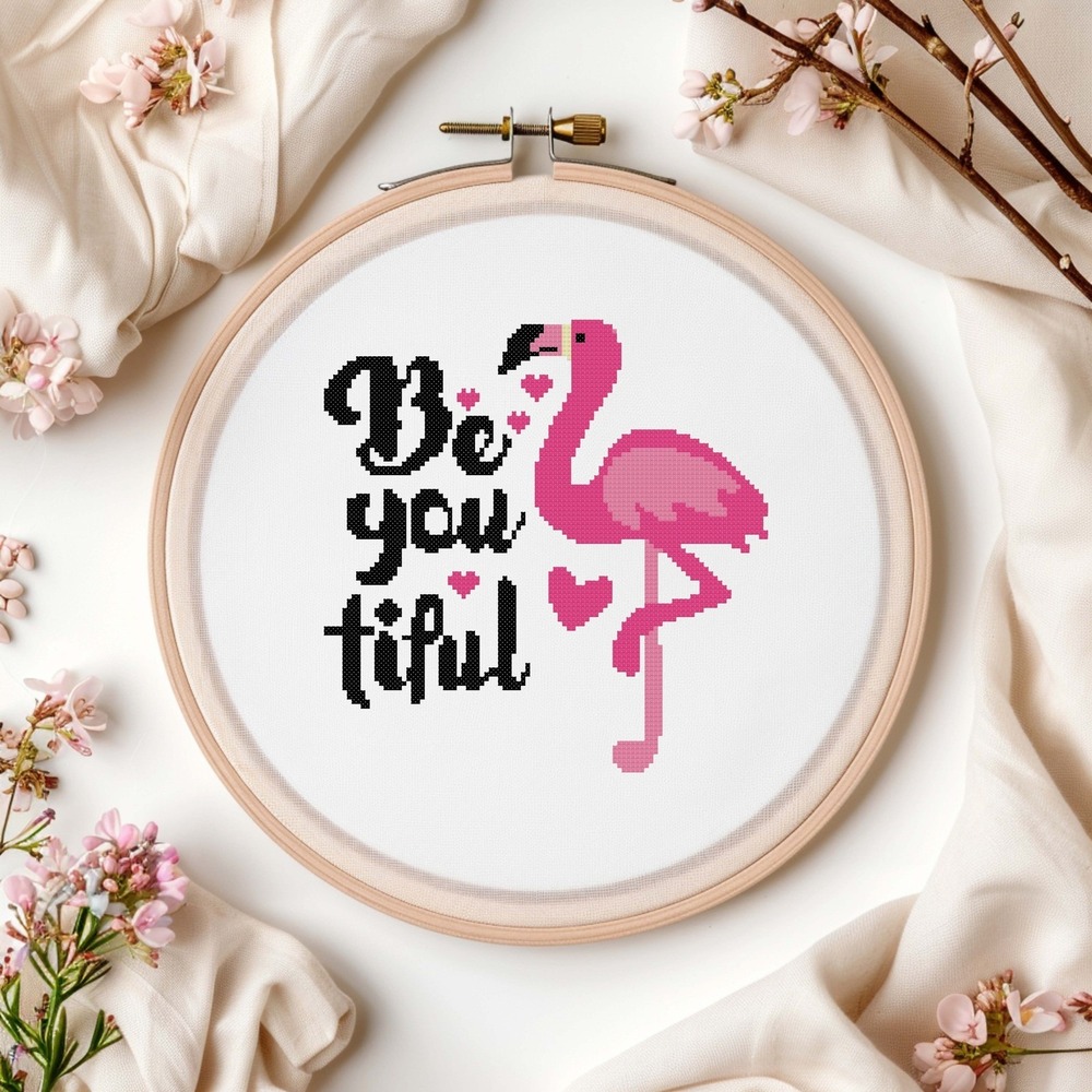 Pink‎ Flamingo - Be You Tiful Beautiful Quote Counted Cross Stitch Kit - Picture 5 of 9
